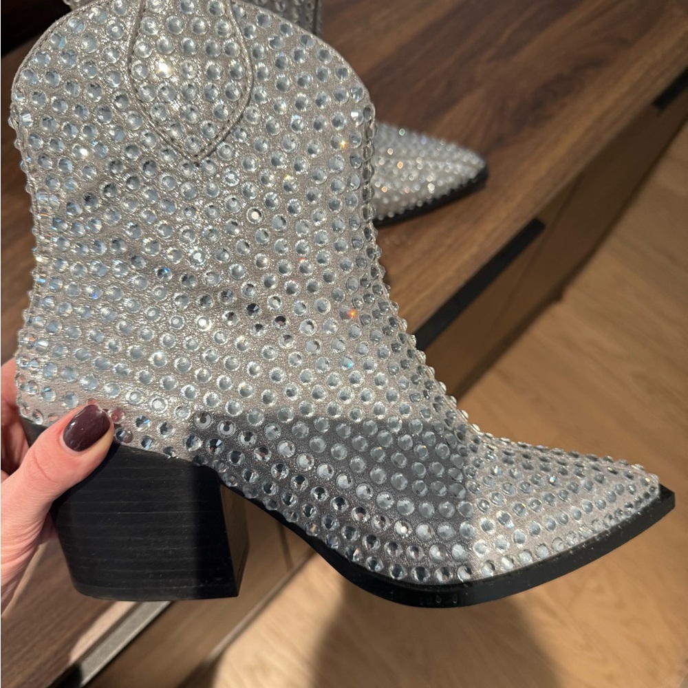 Betsy Johnson Silver Rhinestone Boots